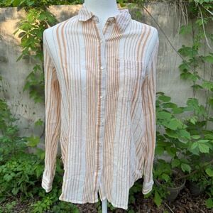 Sundance White Striped Button-Up Shirt XS Italy Coastal Luxury‎ Gauzy Cotton